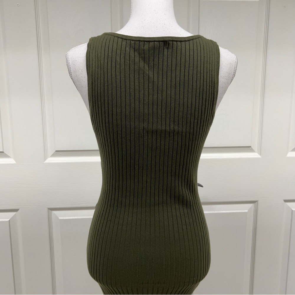 Good American Green Belted Body Ribbed Bodycon Sleeveless Knit Dress Size 2 - Picture 6 of 10